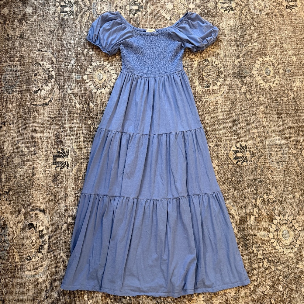 Downeast Square Neck Maxi Tiered Dress • size medium • Periwinkle